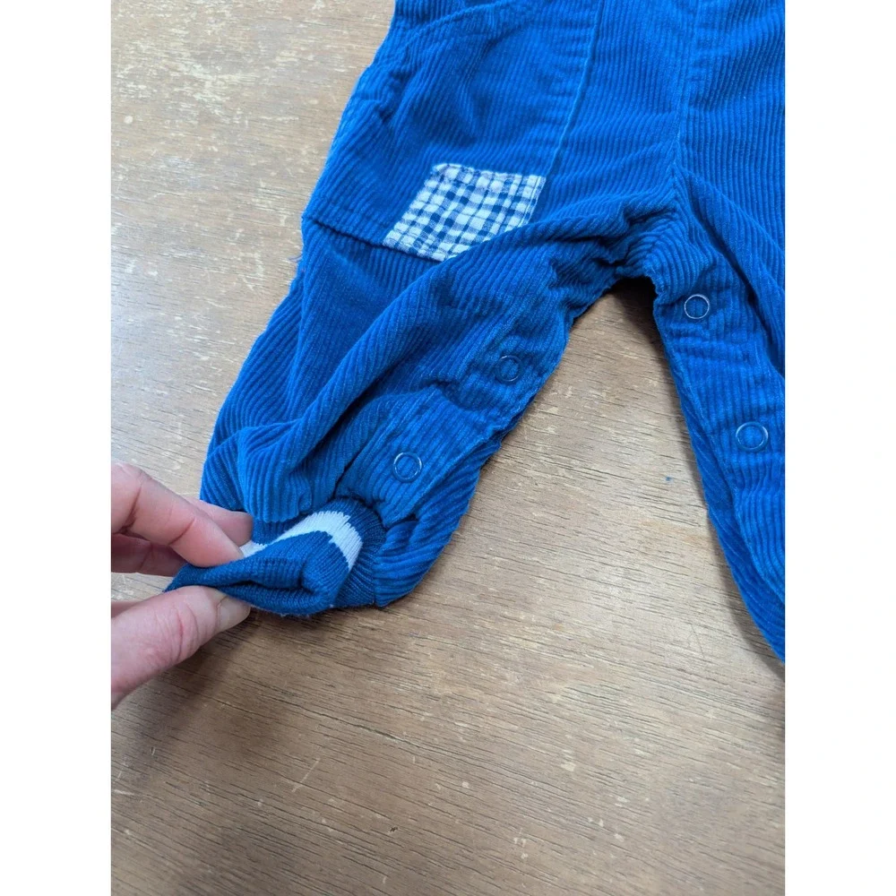 Vintage OshKosh Bgosh Blue‎ Corduroy Overalls Plaid Patch USA Made Kids 12M